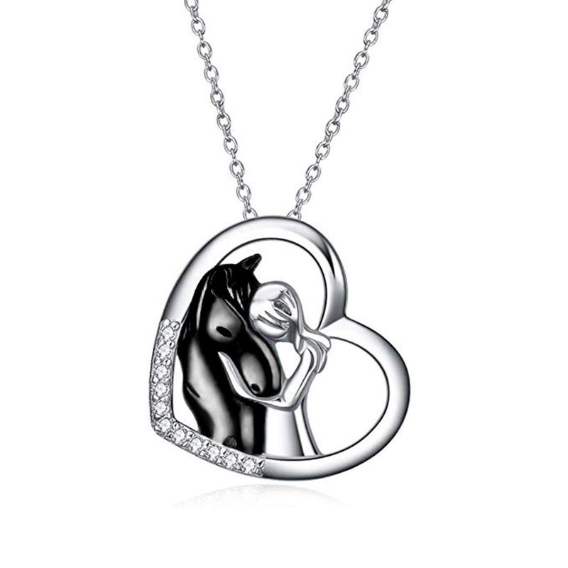 YFN Black Horse Pendant Necklace Jewelry 925 Sterling Silver Women Embrace Horse Gift for Women - Image 1